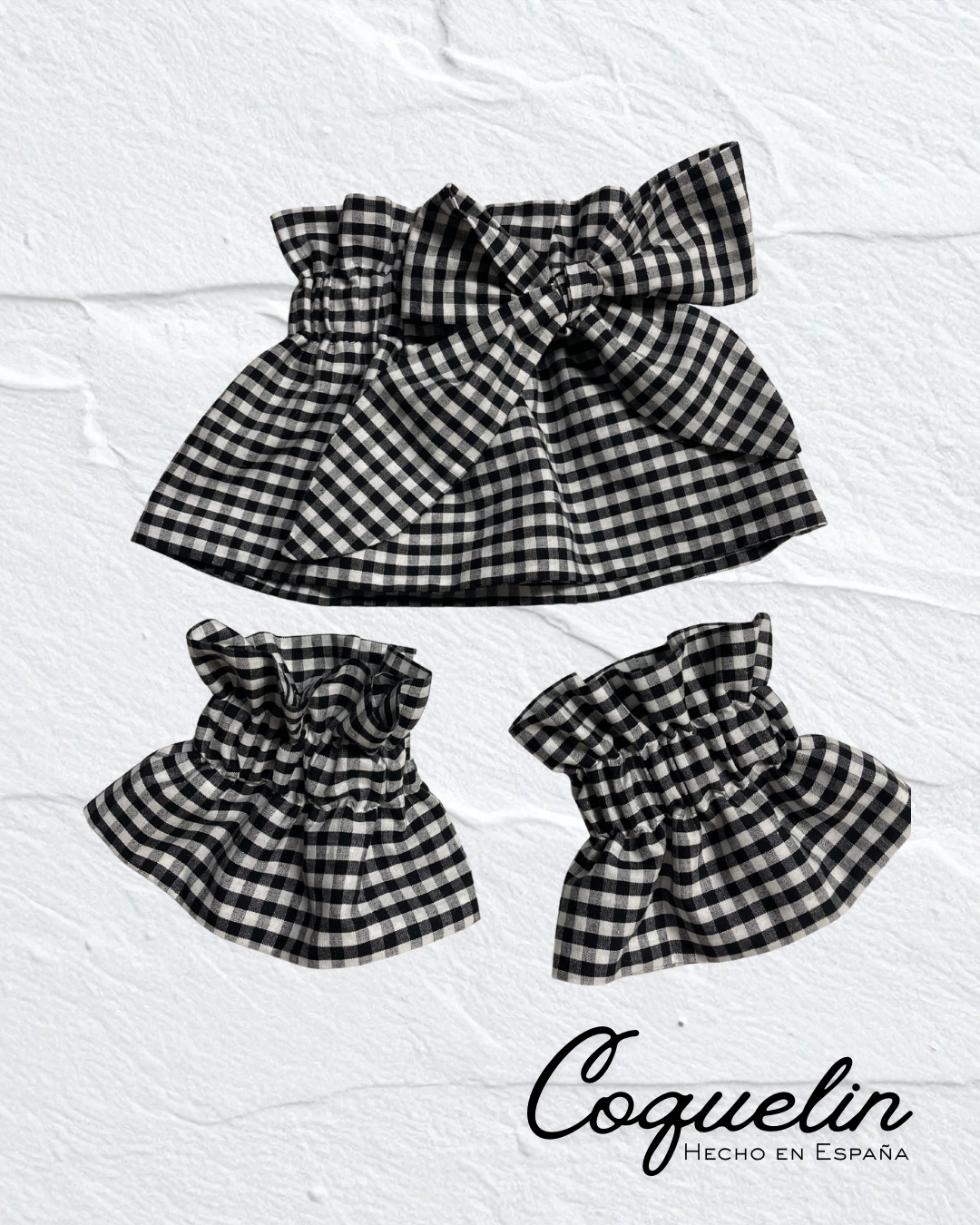 Conjunto cuello y puños vichy negro