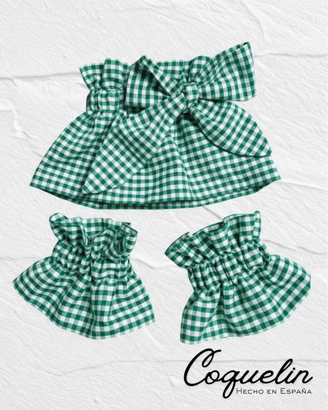 Conjunto cuello y puños vichy verde