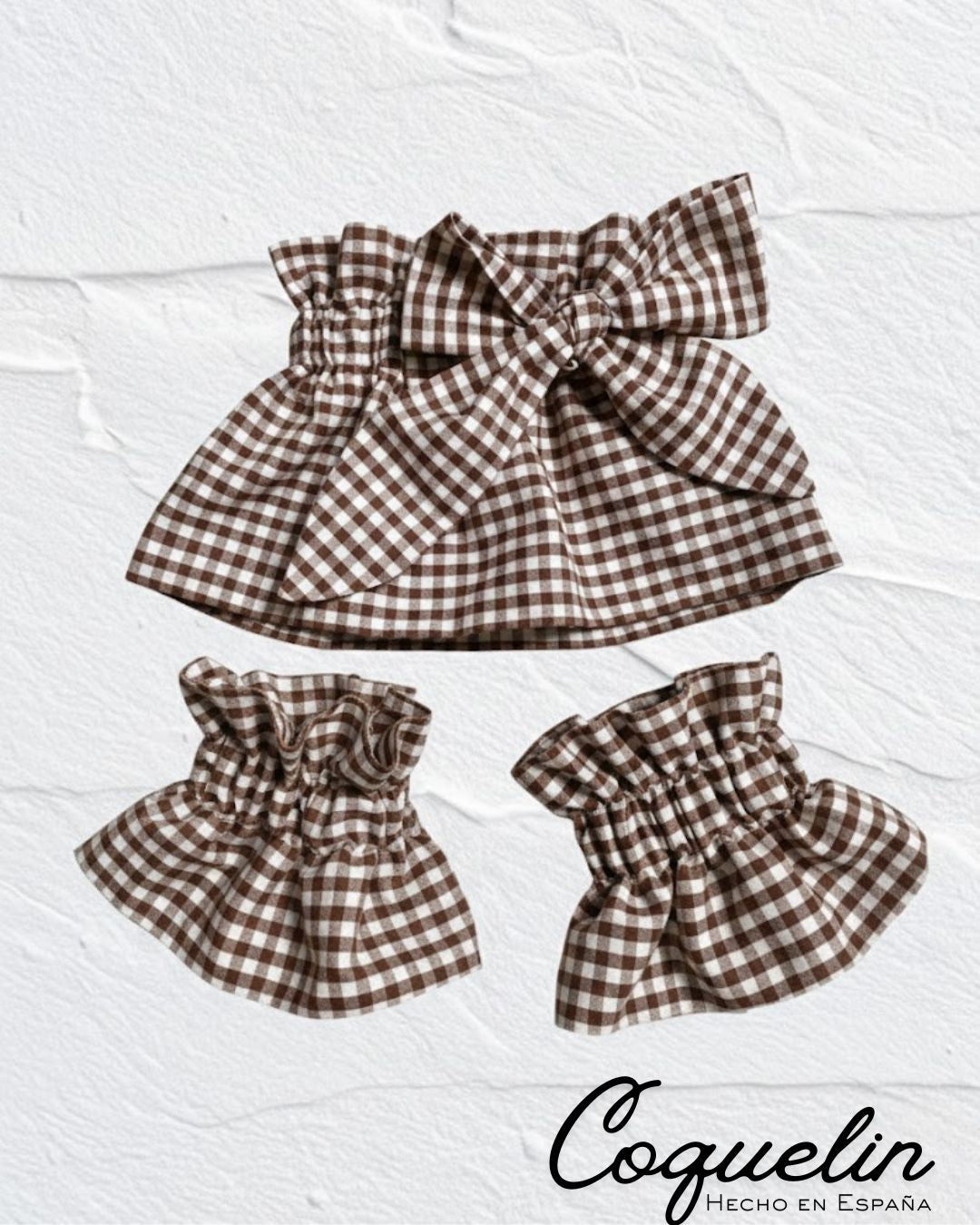 Conjunto cuello y puños vichy marrón