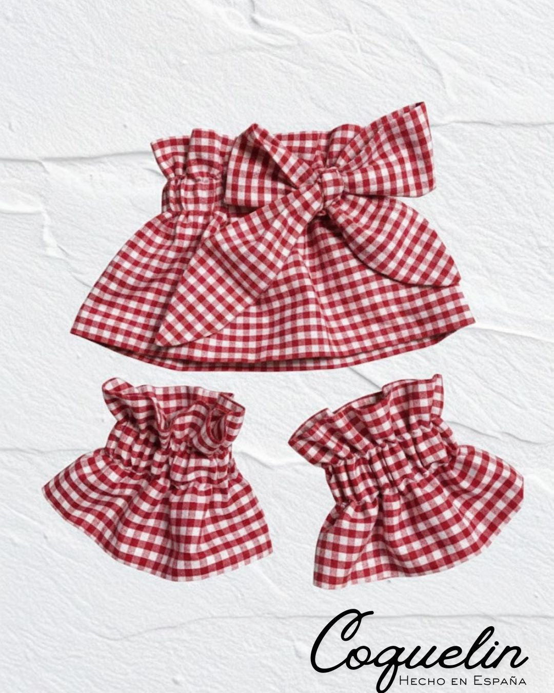 Conjunto cuello y puños vichy rojo