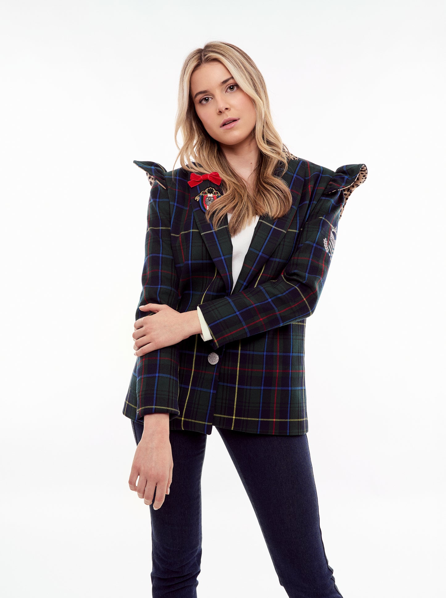 Blazer de cuadros verdes y azules