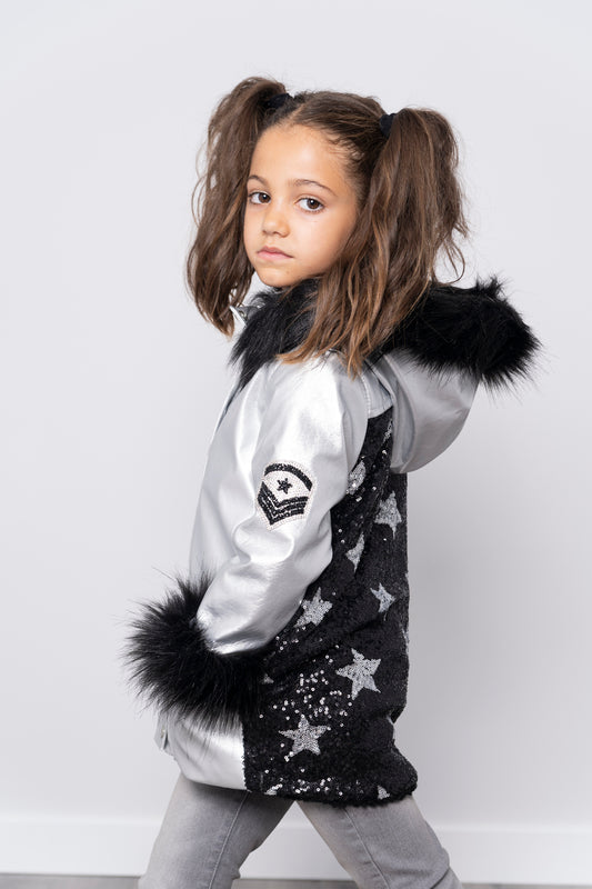 Abrigo plata estrellas