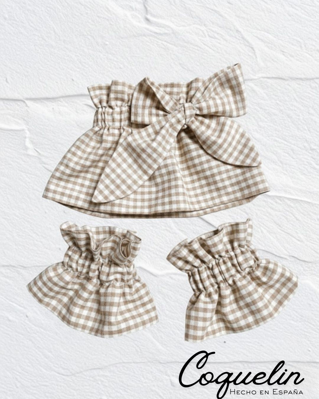 Conjunto cuello y puños vichy beige