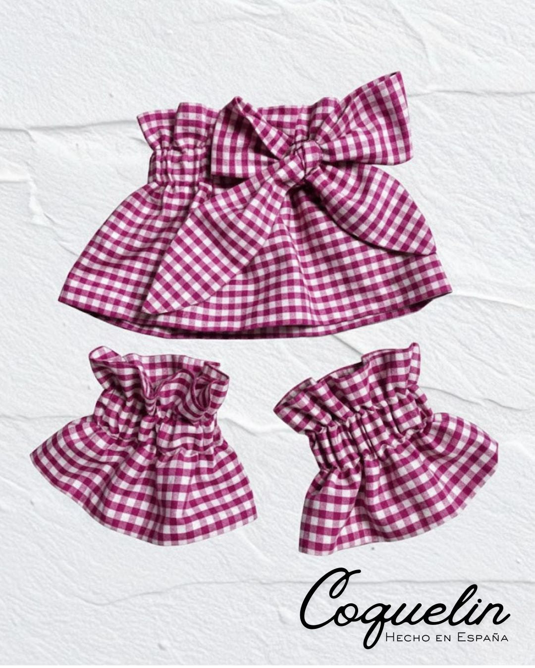 Conjunto cuello y puños vichy fucsia