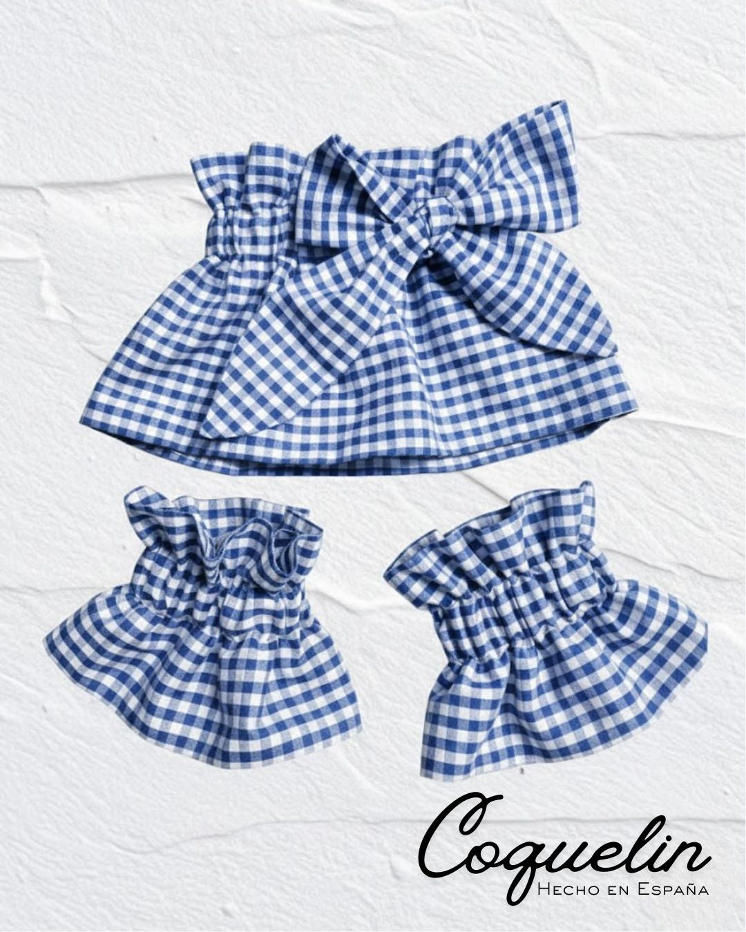 Conjunto cuello y puños vichy azul