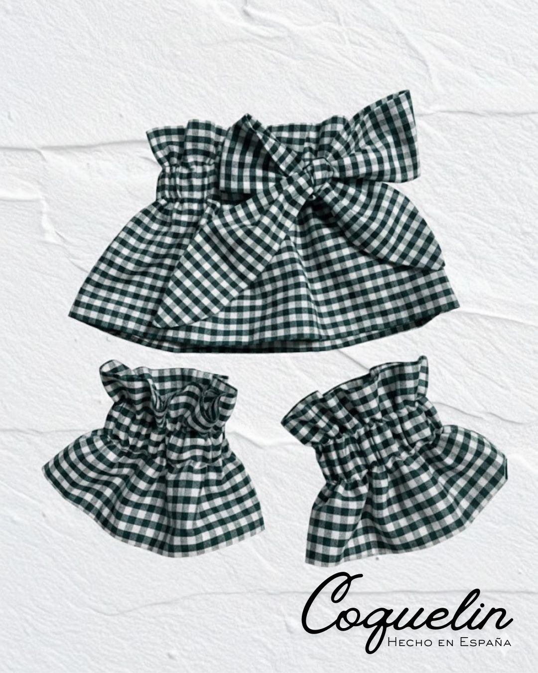 Conjunto cuello y puños vichy verde oscuro