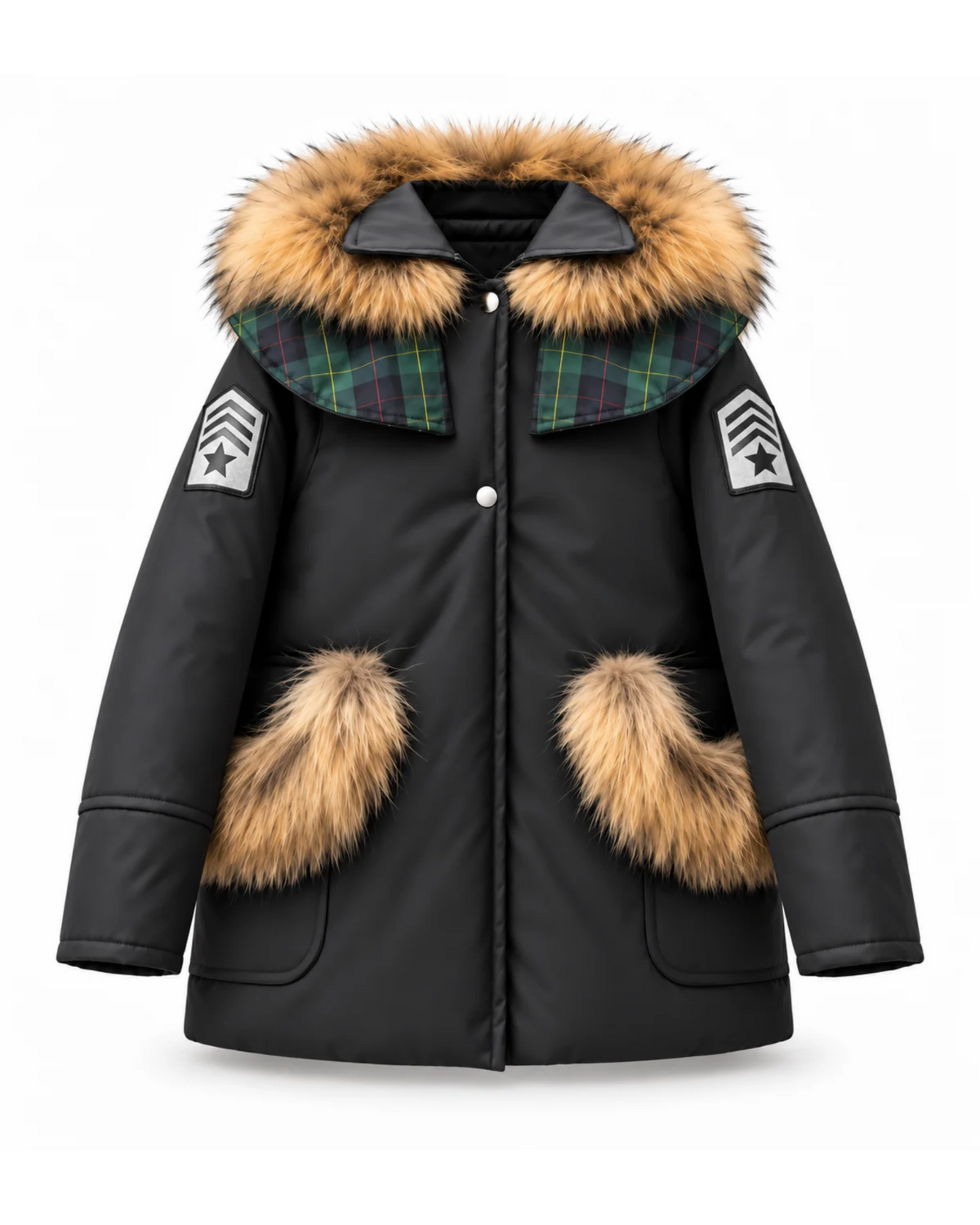 Parka Windsor con capelina reversible de tartán verde y azul